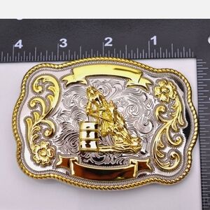 Gold and Silver Western Barrel Racing Rodeo Belt Buckle